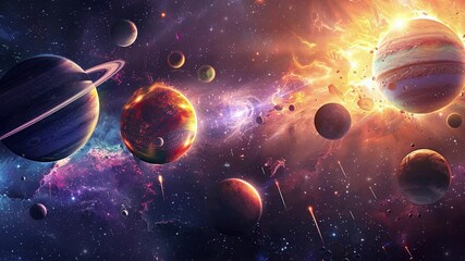 Wall Mural - solar system planets in deep space. backdrop of a solar system with planets and stars. beautiful bac