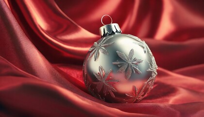 Poster - silver christmas ball on red background