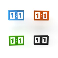 Canvas Print - Colorful Sport mechanical scoreboard and result display icon isolated on white background. Minimalism concept. 3D render illustration