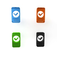 Poster - Colorful Smartphone, mobile phone icon isolated on white background. Minimalism concept. 3D render illustration