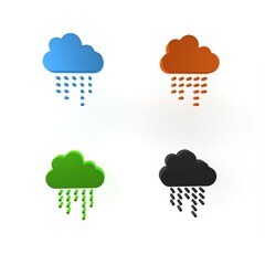 Sticker - Colorful Cloud with rain icon isolated on white background. Rain cloud precipitation with rain drops. Minimalism concept. 3D render illustration