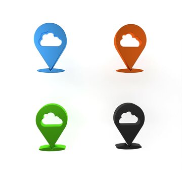 Colorful Location cloud icon isolated on white background. Minimalism concept. 3D render illustration