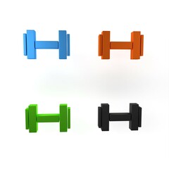 Poster - Colorful Dumbbell icon isolated on white background. Muscle lifting icon, fitness barbell, gym, sports equipment, exercise bumbbell. Minimalism concept. 3D render illustration