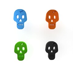 Poster - Colorful Skull icon isolated on white background. Happy Halloween party. Minimalism concept. 3D render illustration