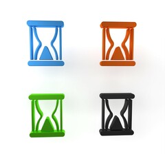 Poster - Colorful Old hourglass with flowing sand icon isolated on white background. Sand clock sign. Business and time management concept. Minimalism concept. 3D render illustration