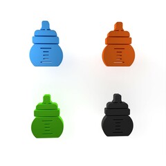 Wall Mural - Colorful Baby bottle icon isolated on white background. Feeding bottle icon. Milk bottle sign. Minimalism concept. 3D render illustration