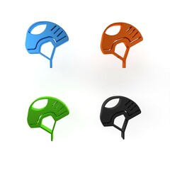 Poster - Colorful Helmet icon isolated on white background. Extreme sport. Sport equipment. Minimalism concept. 3D render illustration