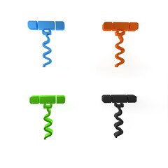 Wall Mural - Colorful Wine corkscrew icon isolated on white background. Minimalism concept. 3D render illustration