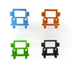 Poster - Colorful School Bus icon isolated on white background. Public transportation symbol. Minimalism concept. 3D render illustration