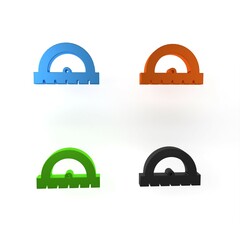 Poster - Colorful Protractor grid for measuring degrees icon isolated on white background. Tilt angle meter. Measuring tool. Geometric symbol. Minimalism concept. 3D render illustration