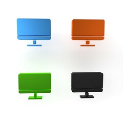Poster - Colorful Computer monitor screen icon isolated on white background. Electronic device. Front view. Minimalism concept. 3D render illustration