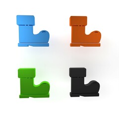 Canvas Print - Colorful Waterproof rubber boot icon isolated on white background. Gumboots for rainy weather, fishing, gardening. Minimalism concept. 3D render illustration