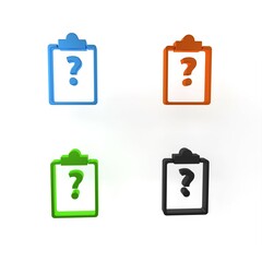 Poster - colorful clipboard with question marks icon isolated on white background. survey, quiz, investigatio