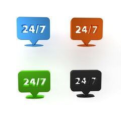 Poster - Colorful Clock 24 hours icon isolated on white background. All day cyclic icon. 24 hours service symbol. Minimalism concept. 3D render illustration