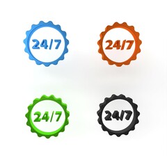 Poster - Colorful Clock 24 hours icon isolated on white background. All day cyclic icon. 24 hours service symbol. Minimalism concept. 3D render illustration