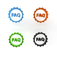 Fototapete - Colorful Label with text FAQ information icon isolated on white background. Circle button with text FAQ. Minimalism concept. 3D render illustration