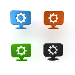 Poster - Colorful Location with gear icon isolated on white background. Minimalism concept. 3D render illustration