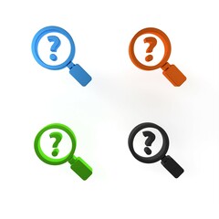 Sticker - Colorful Unknown search icon isolated on white background. Magnifying glass and question mark. Minimalism concept. 3D render illustration