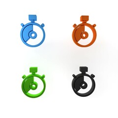 Poster - Colorful Stopwatch icon isolated on white background. Time timer sign. Chronometer sign. Minimalism concept. 3D render illustration
