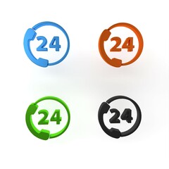 Poster - Colorful Telephone 24 hours support icon isolated on white background. All-day customer support call-center. Full time call services. Minimalism concept. 3D render illustration