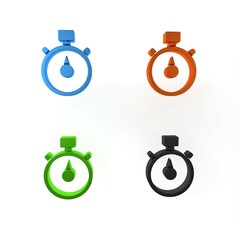 Poster - Colorful Stopwatch icon isolated on white background. Time timer sign. Chronometer sign. Minimalism concept. 3D render illustration