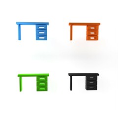 Poster - Colorful Office desk icon isolated on white background. Minimalism concept. 3D render illustration