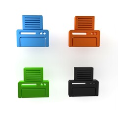 Poster - Colorful Printer icon isolated on white background. Minimalism concept. 3D render illustration