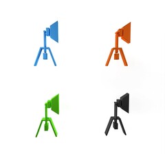 Poster - Colorful Movie spotlight icon isolated on white background. Light Effect. Scene, Studio, Show. Minimalism concept. 3D render illustration