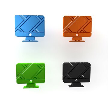 Colorful Computer monitor and folded map with location marker icon isolated on white background. Minimalism concept. 3D render illustration