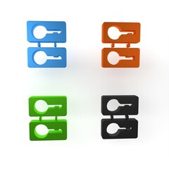 Sticker - Colorful Metal mold plates for casting keys icon isolated on white background. Set for mass production and forgery of the keys. Minimalism concept. 3D render illustration