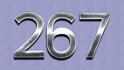 3D Chrome number design of 267 on purple wall.