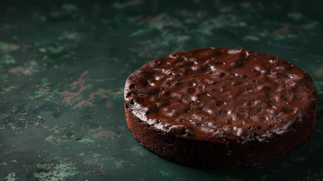 rich Guinness chocolate cake on a deep forest green background, perfect for a mature text tone