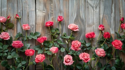 Poster - Roses displayed against a wooden backdrop