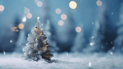 Wall Mural - Christmas tree in the snow with bokeh background. New Year concept.