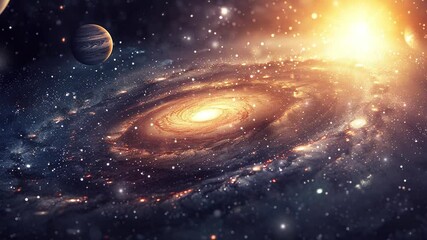 Wall Mural - spiral galaxy with planets and stars in deep space. solar system with nebulae and galaxy. science an