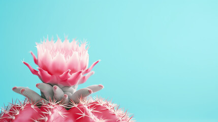 Wall Mural - Fashion Cactus Coral on Pastel Blue Background