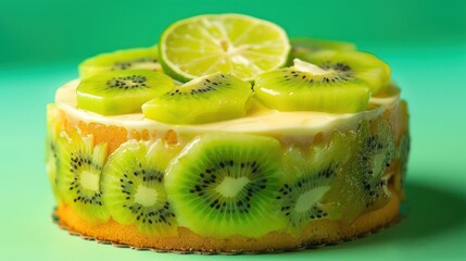 Aufkleber - vibrant kiwi and lime cake on a neon green background, zesty and perfect for fresh text