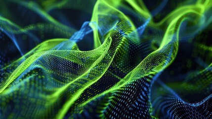 Aufkleber - Dynamic mesh of lime green and royal blue threads against a dark backdrop, perfect for vibrant and striking text overlays