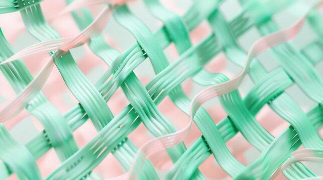 Electric lattice of mint green and soft pink threads, forming a refreshing and modern pattern for text displays