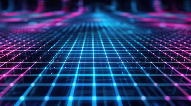 Glowing lattice of cyan and magenta lines on a matte black canvas, suitable for modern and vibrant text placement