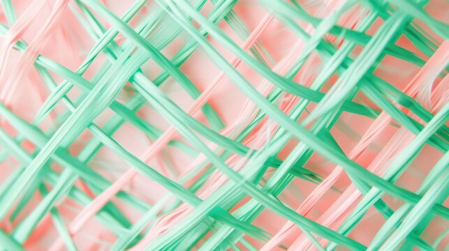 Electric lattice of mint green and soft pink threads, forming a refreshing and modern pattern for text displays