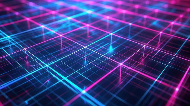 Glowing lattice of cyan and magenta lines on a matte black canvas, suitable for modern and vibrant text placement