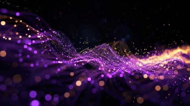 Glowing lattice of violet and soft yellow fibers against a cosmic black sky, offering a mystical feel suitable for text integration