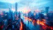 © Pixels  - Blurred abstract cityscape with skyscrapers and lights, providing a dynamic and urban background