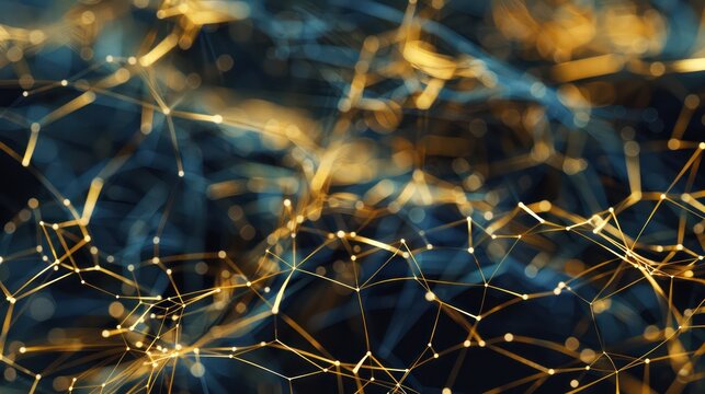 Intricate network of gold and navy blue fibers, creating a luxurious and elegant web suitable for high-end text overlays