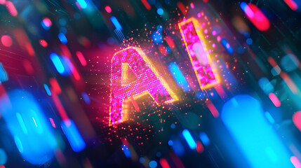 Poster - Radiant AI Neon Infused Futuristic Backdrop with Dynamic Light Bursts  Vibrant high tech atmosphere created through digital art high contrast glowing effects and vivid colorful lighting