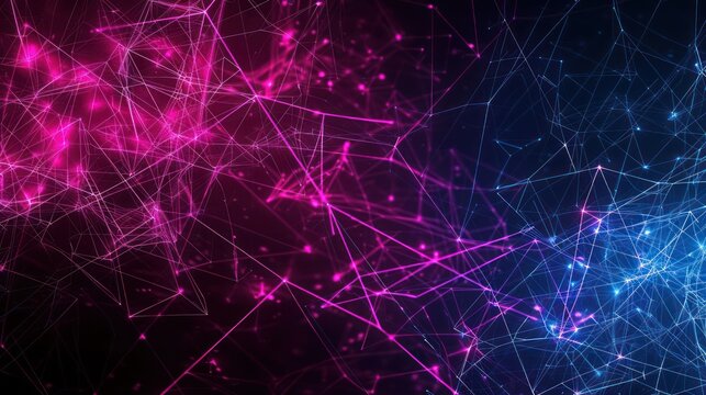 Plexus pattern of bright fuchsia and electric blue lines on a dark background, ideal for engaging and creative text displays