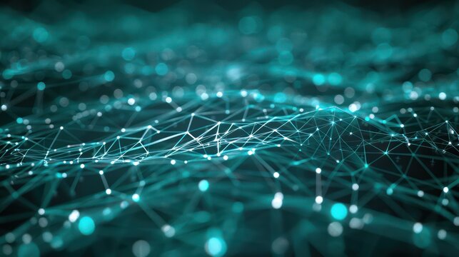Radiant network of teal and silver lines, creating a sleek and futuristic backdrop for text on a dark background