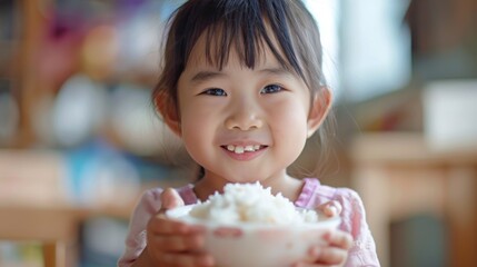 Wall Mural - Happy child with bowl of rice