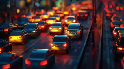 Aufkleber - A traffic jam on a highway with cars lined up, symbolizing urban congestion